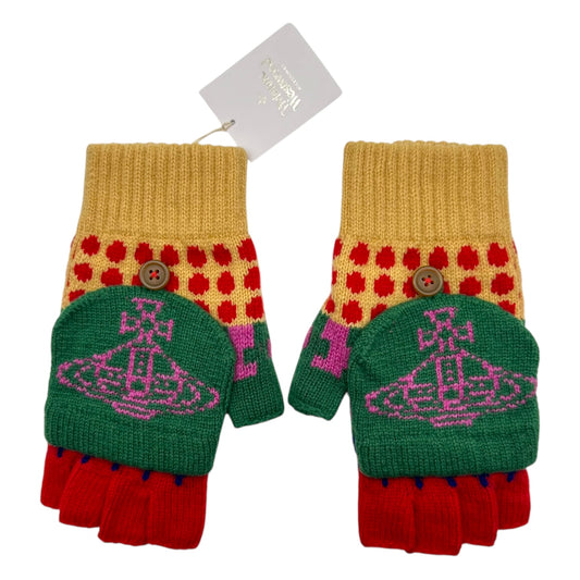 Vivienne Westwood Yellow Red & Green Wool Logo Knit Mittens NEW