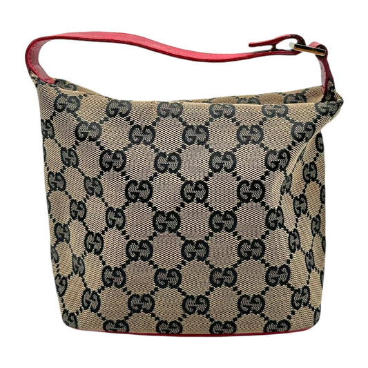 Gucci Gray Monogram & Red Leather Pochette Bag - Outfit Repeater
