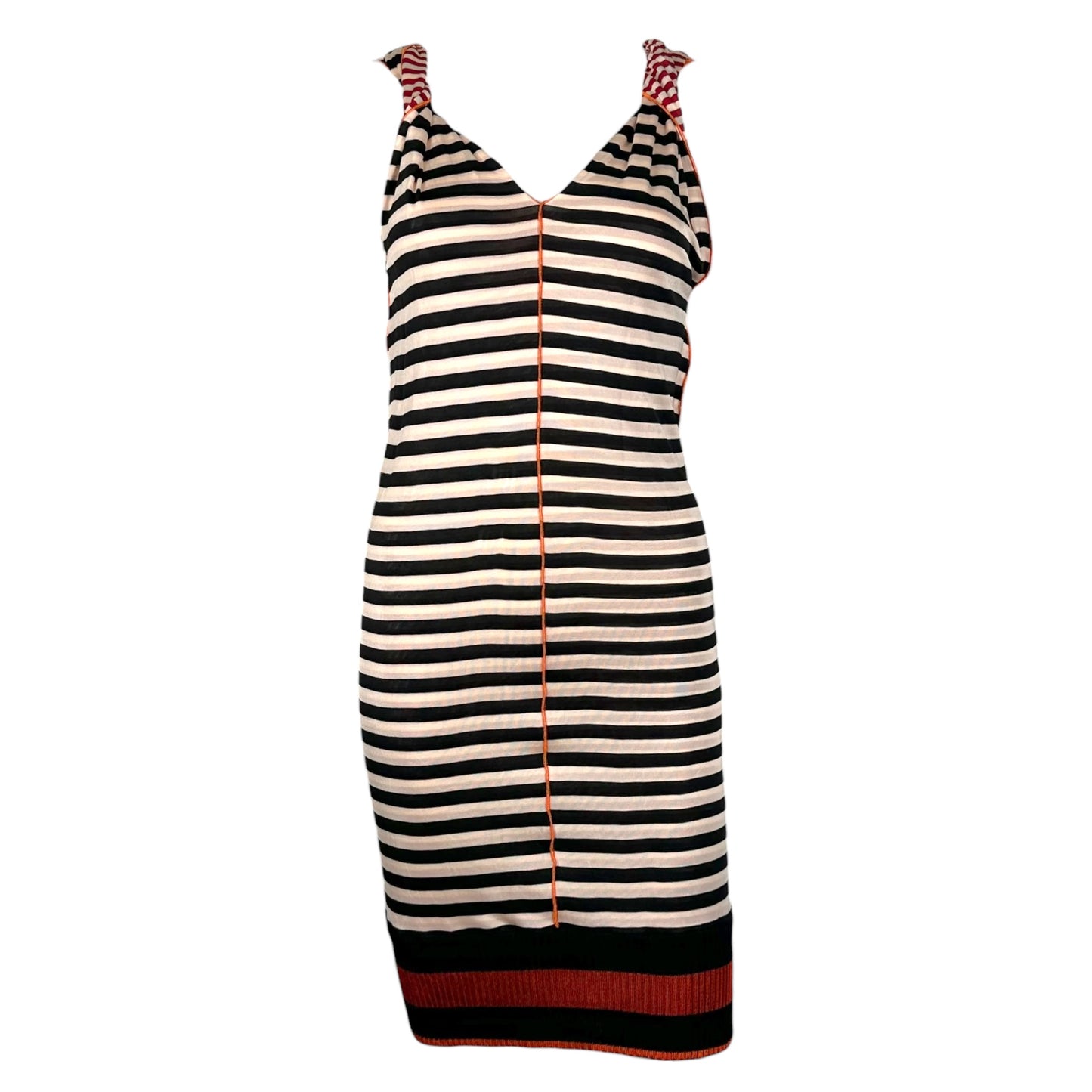 Jean Paul Gaultier Black & White Knit Striped Mini Dress