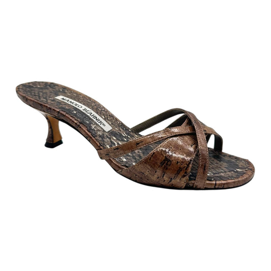 Manolo Blahnik Brown Cork Kitten Heels