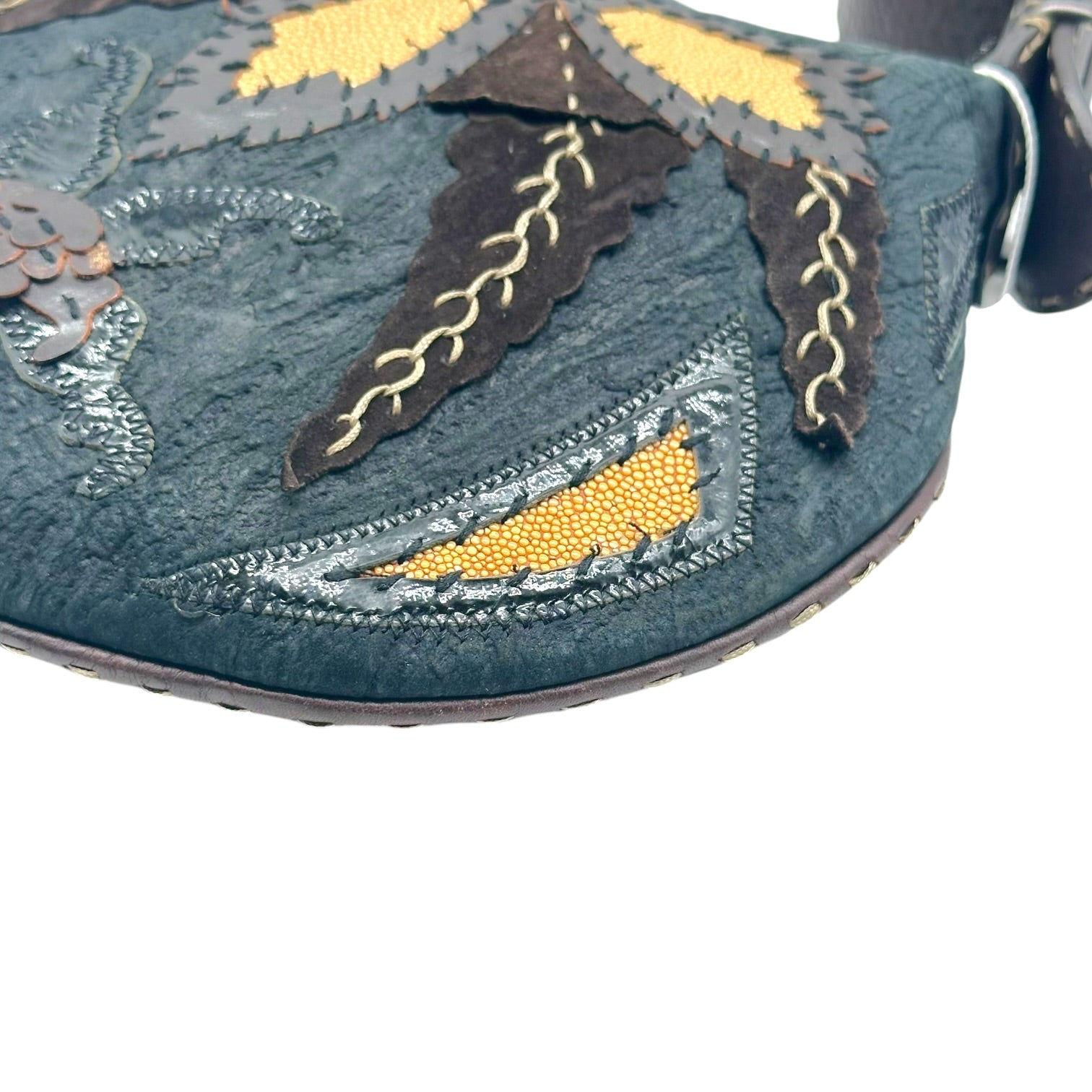 Fendi Black Brown Patchwork Stingray Leather Oyster Bag