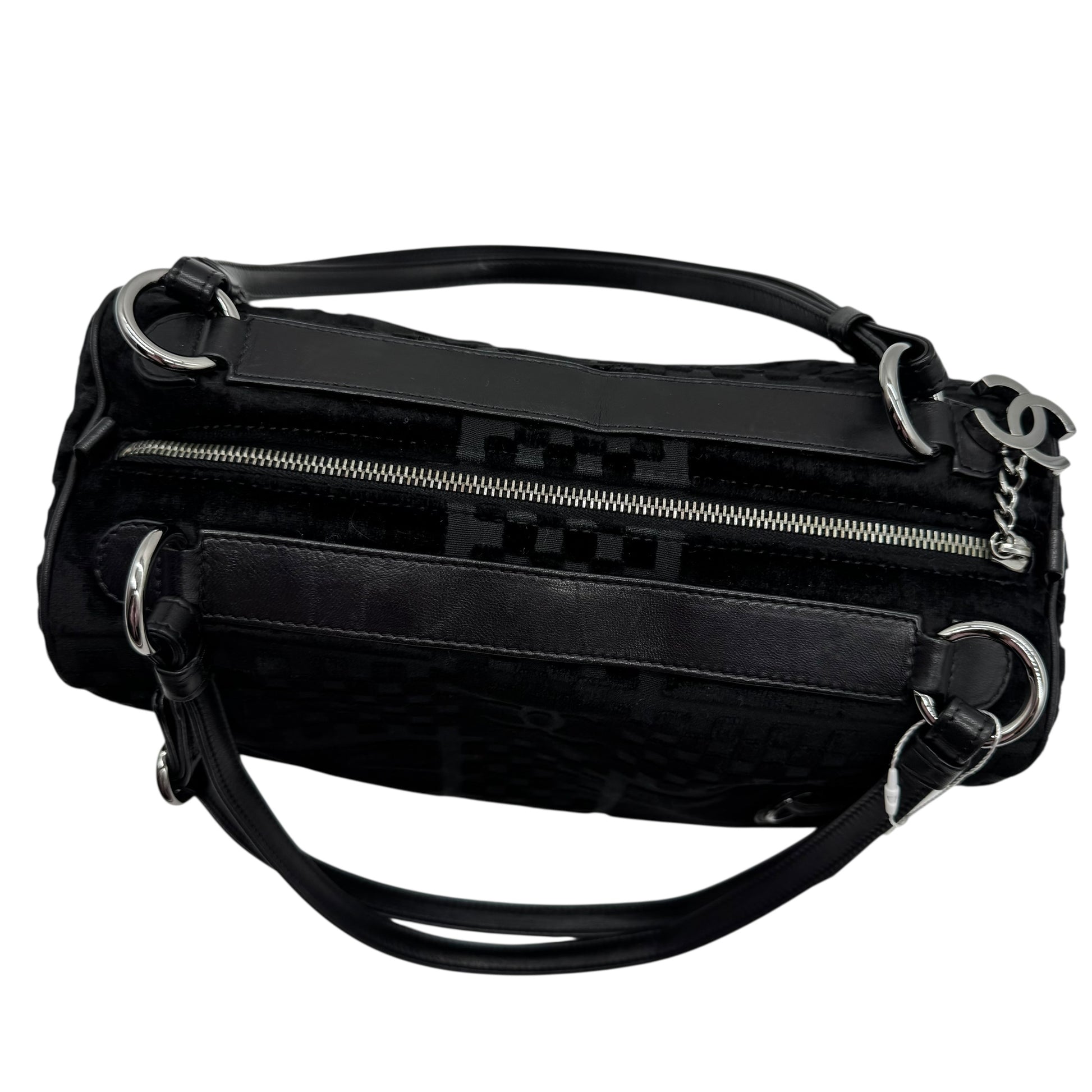 Chanel Black Lambskin & Velvet Checkered Logo Shoulder Bag 2005-06 - Outfit Repeater