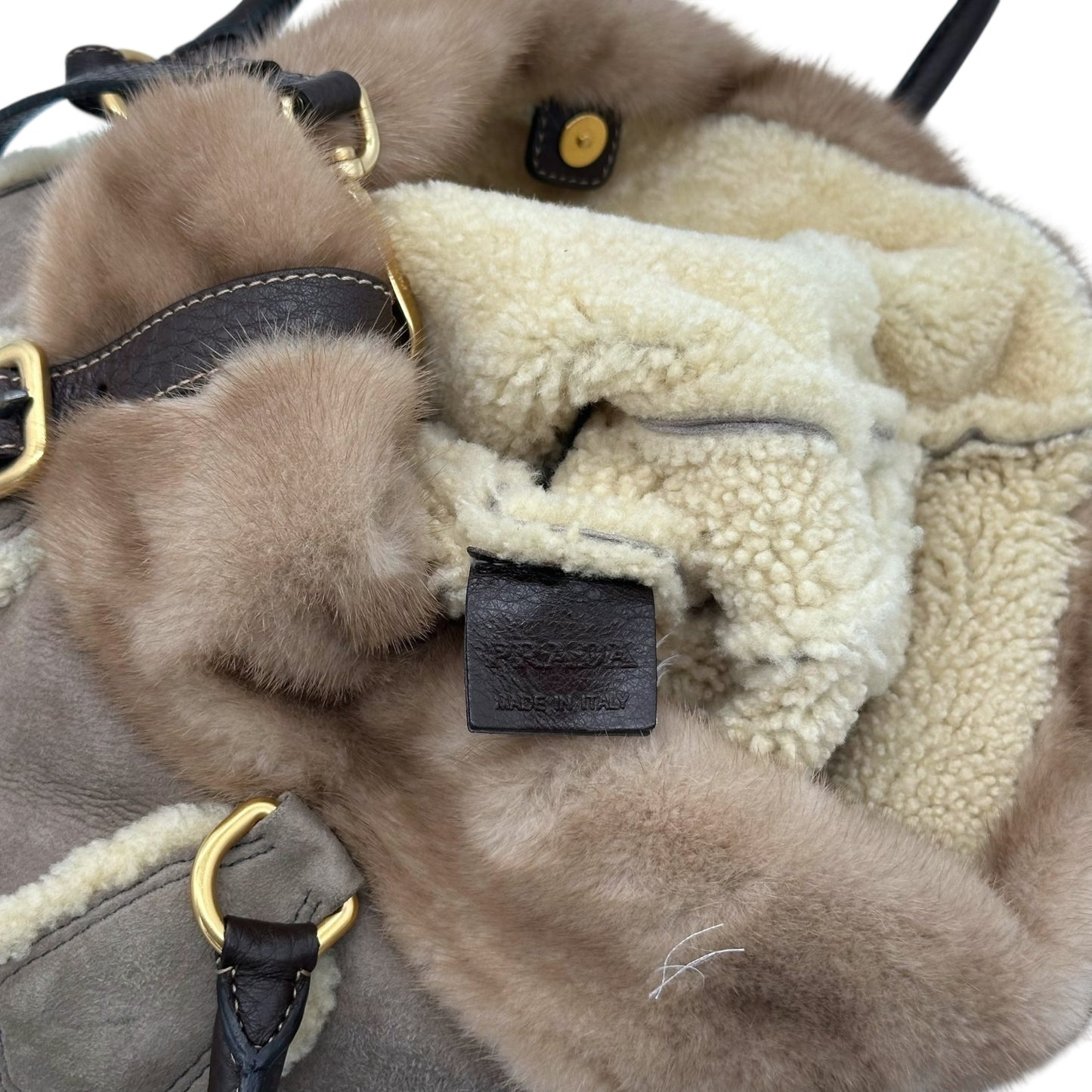 Prada Mink & Shearling 2-Way Embroidered Tote Bag