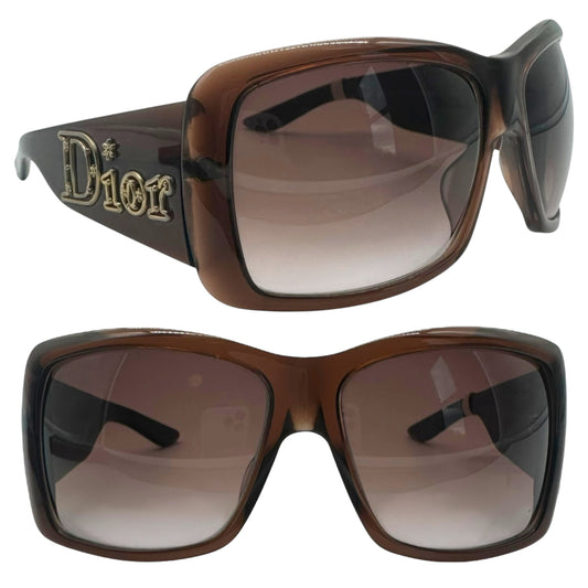 Christian Dior DiorAventura Brown Oversized Flower Logo Sunglasses - Outfit Repeater