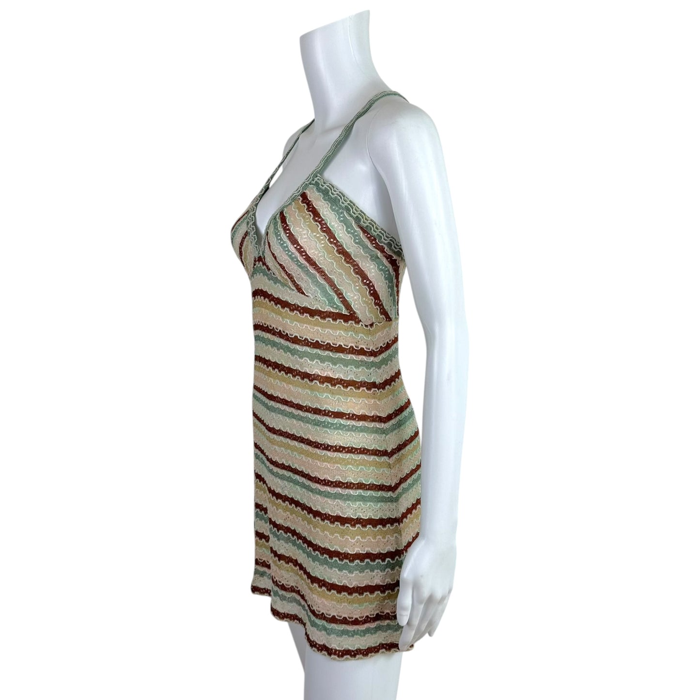 M Missoni Mini Dress Light Blue Metallic Chevron Knit