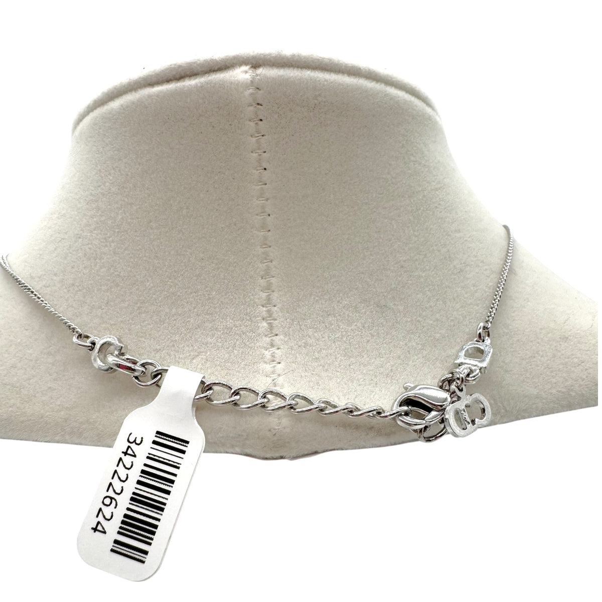 Christian Dior Silver Rhinestone Logo Tag Necklace
