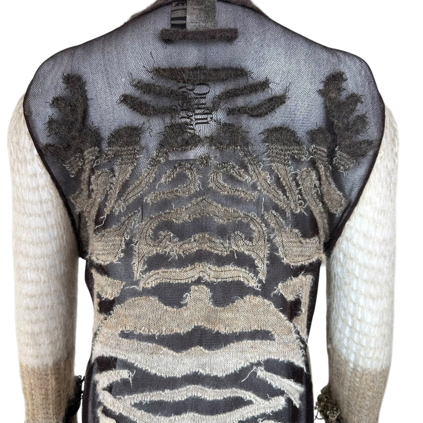 Jean Paul Gaultier Brown Patterned Open Knit Mohair Cardigan