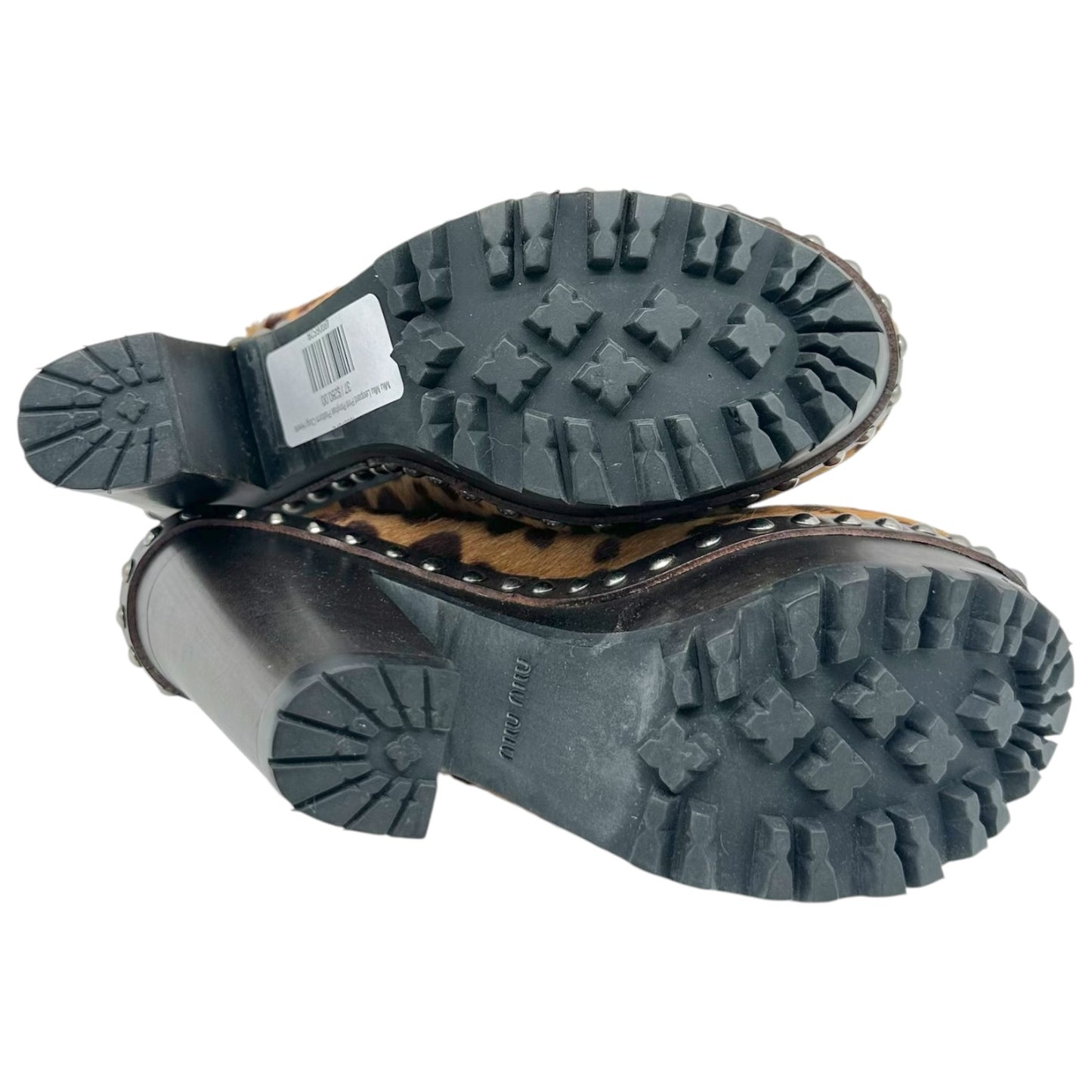 Miu Miu Leopard Print Ponyhair Platform Clog Heels