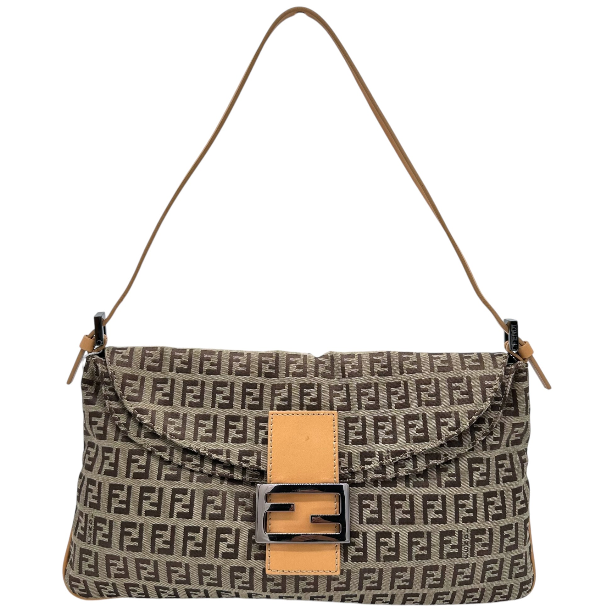 Fendi Tan Zucchino Monogram Fold-Over Baguette Bag - Outfit Repeater