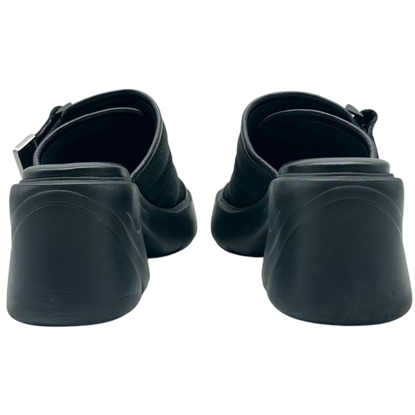 Bottega Veneta Black Silver Platform Heeled Slide Sandals