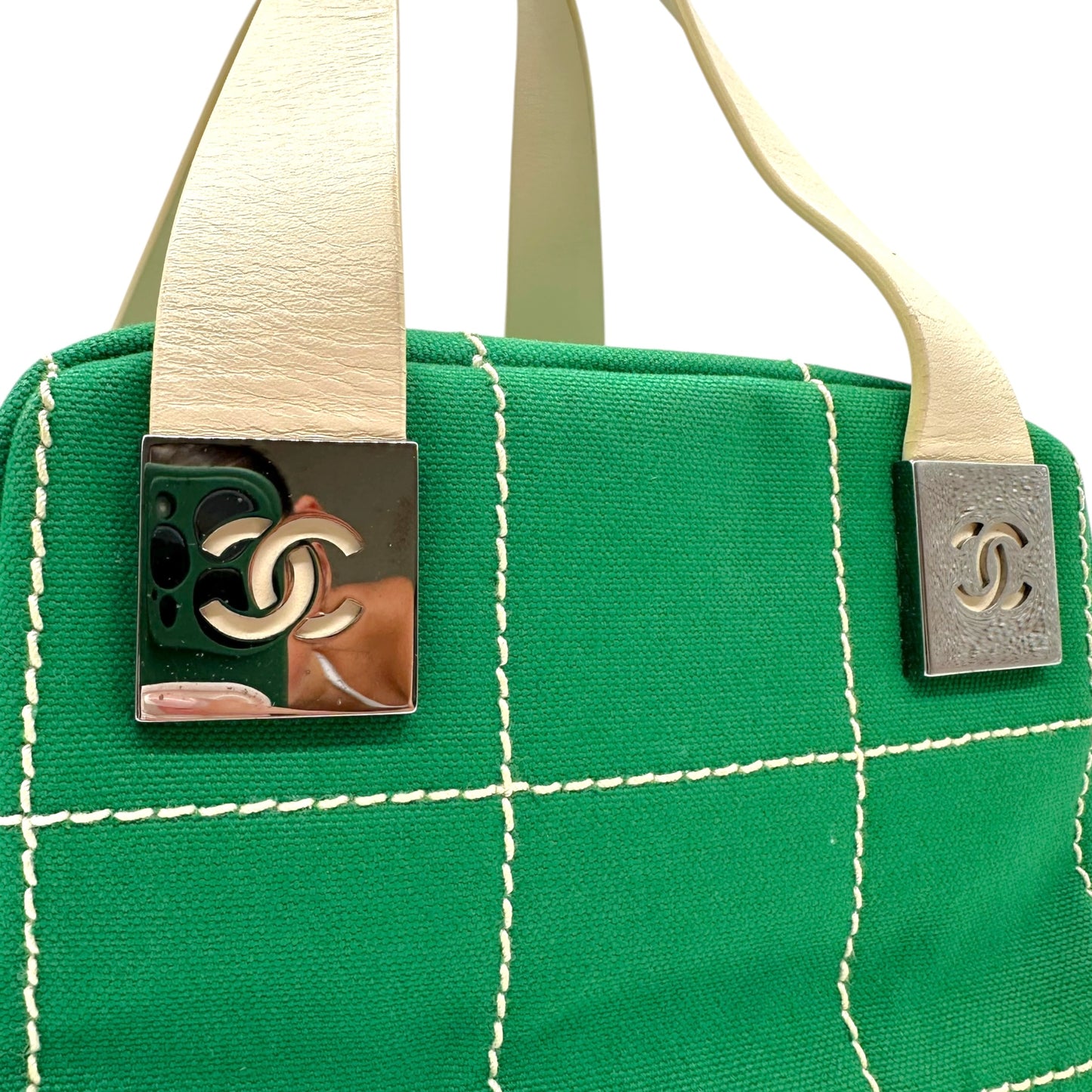 Chanel Green Canvas Quilted Handbag