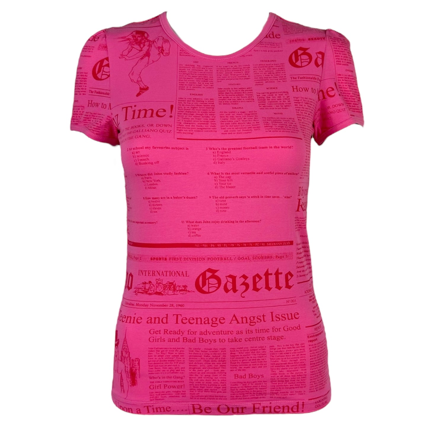Galliano Hot Pink Gazette News Printed T-Shirt NEW - Outfit Repeater