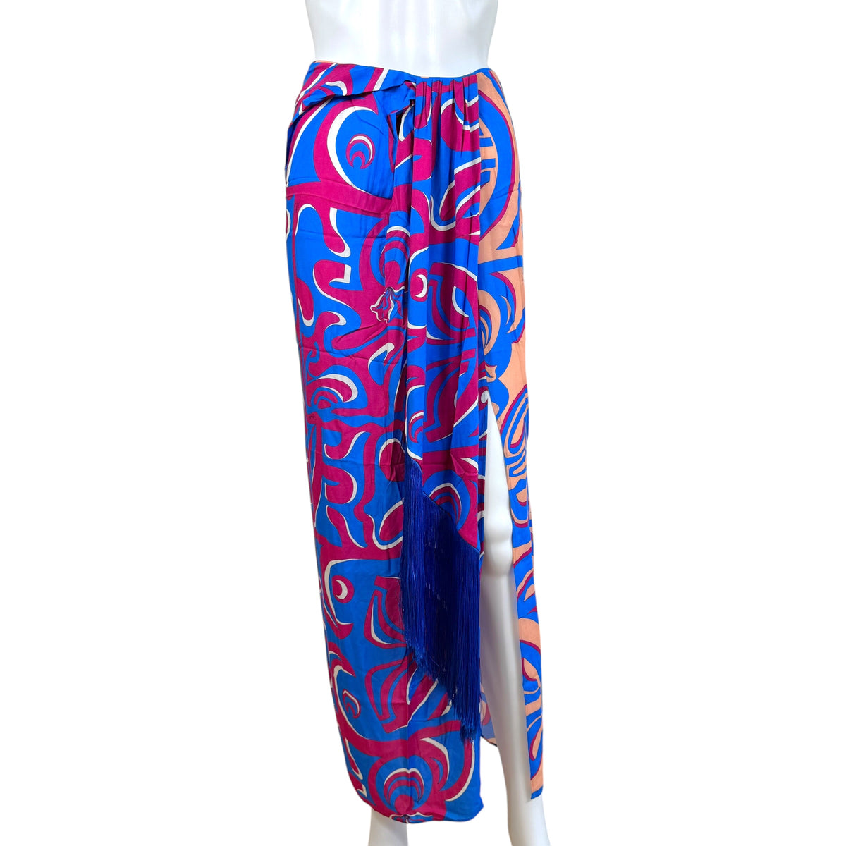 Emilio Pucci Maxi Skirt Pink Blue Patterned Fringe Trim