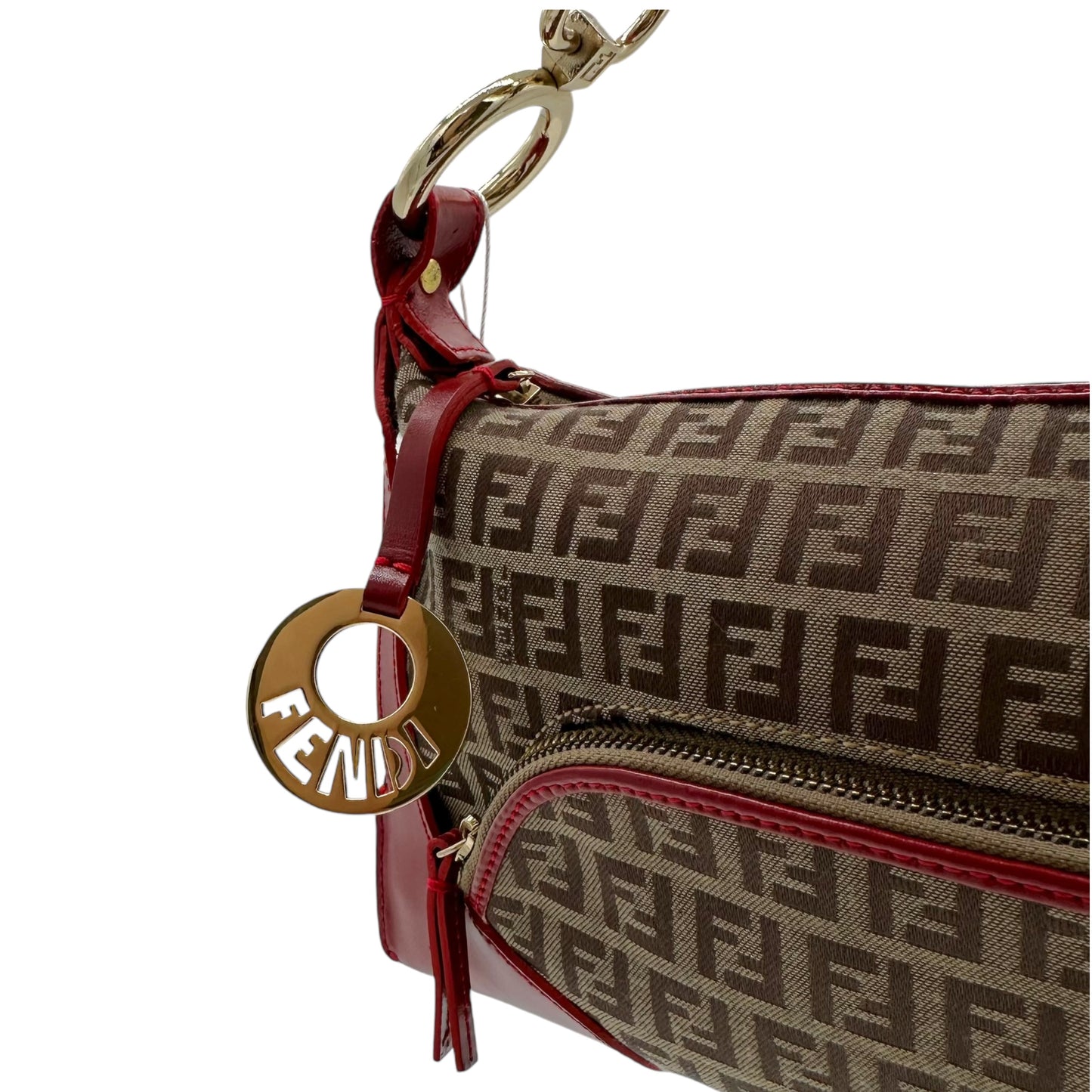 Fendi Red Leather Trim Zucchino Monogram Bag