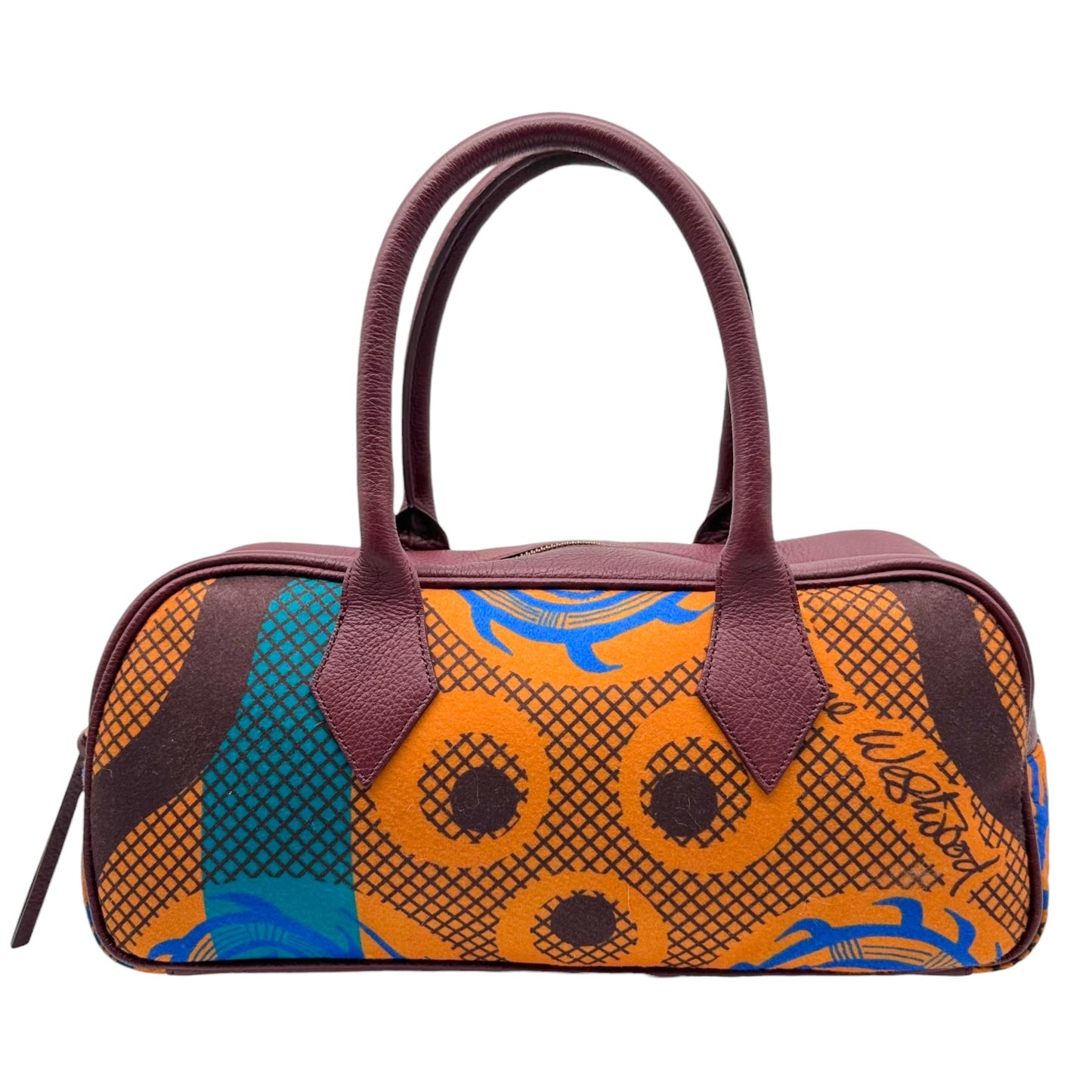 Vivienne Westwood Bowler Bag Burgundy Orange Wool Leather