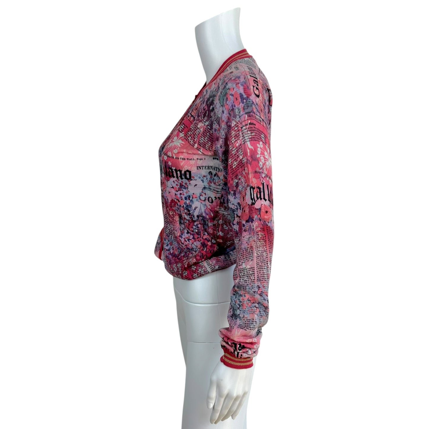 Galliano Pink & Purple Floral Gazette Newsprint Cardigan