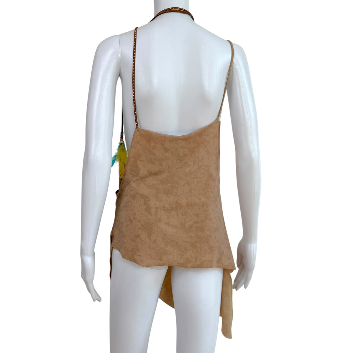 Dolce & Gabbana Halter Top Light Brown Suede Feather Embellished