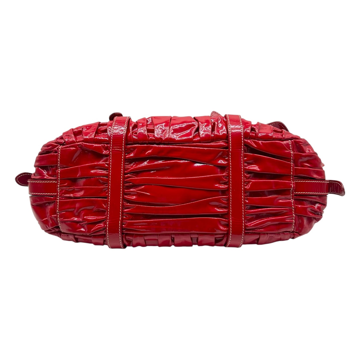 Prada Red Ruched Patent Leather 2-Way Bag