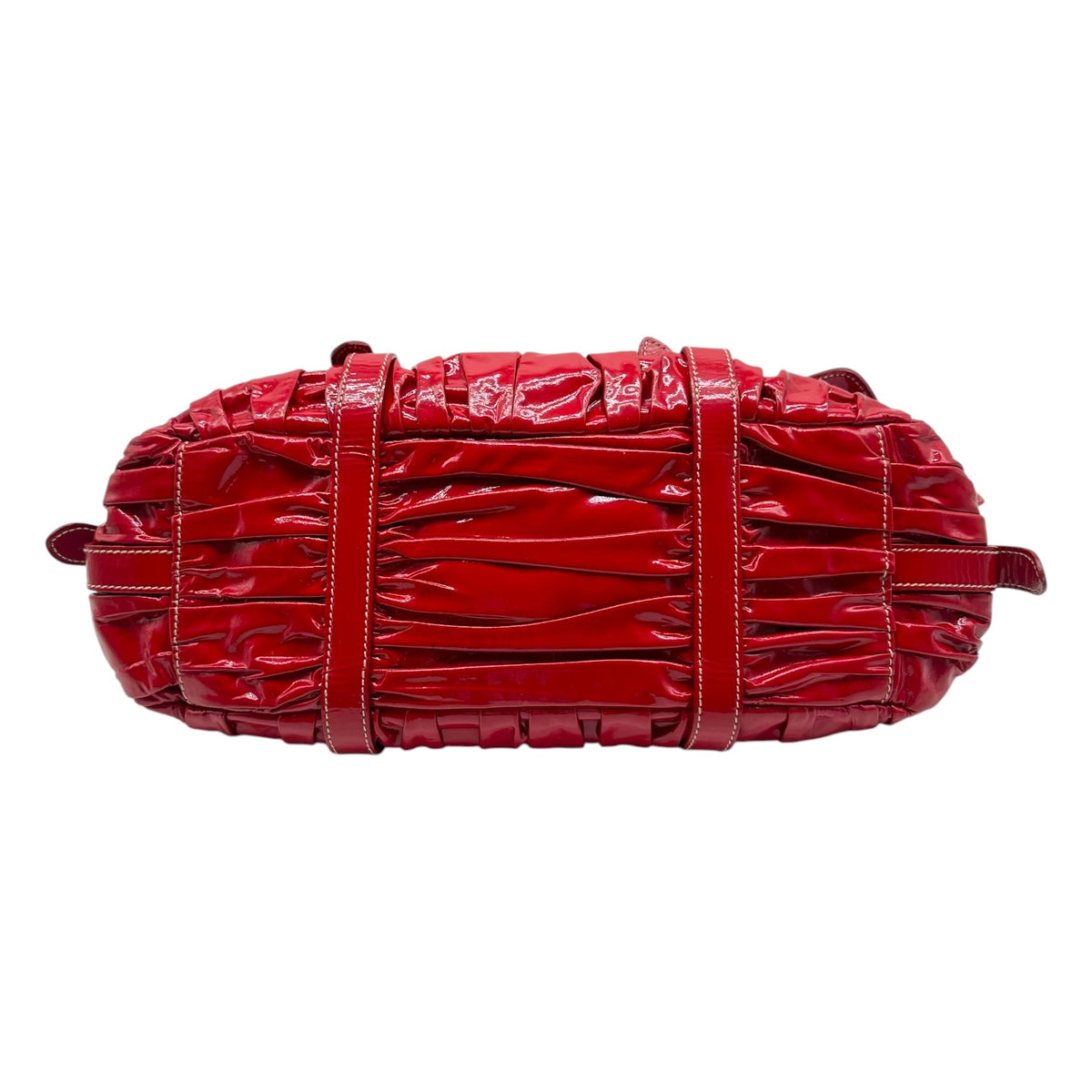 Prada Red Ruched Patent Leather 2-Way Bag