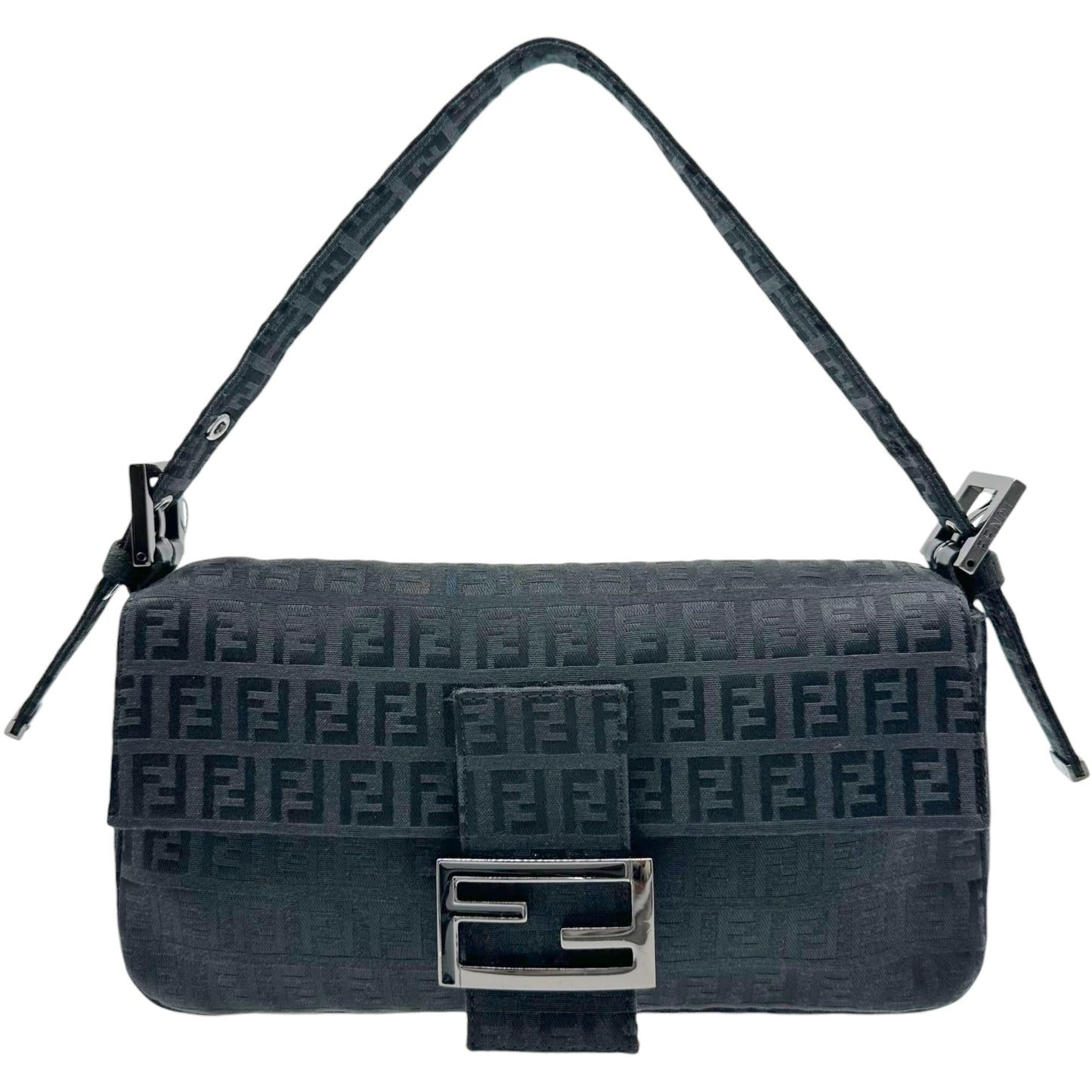 Fendi Black Zucchino Monogram Baguette Bag