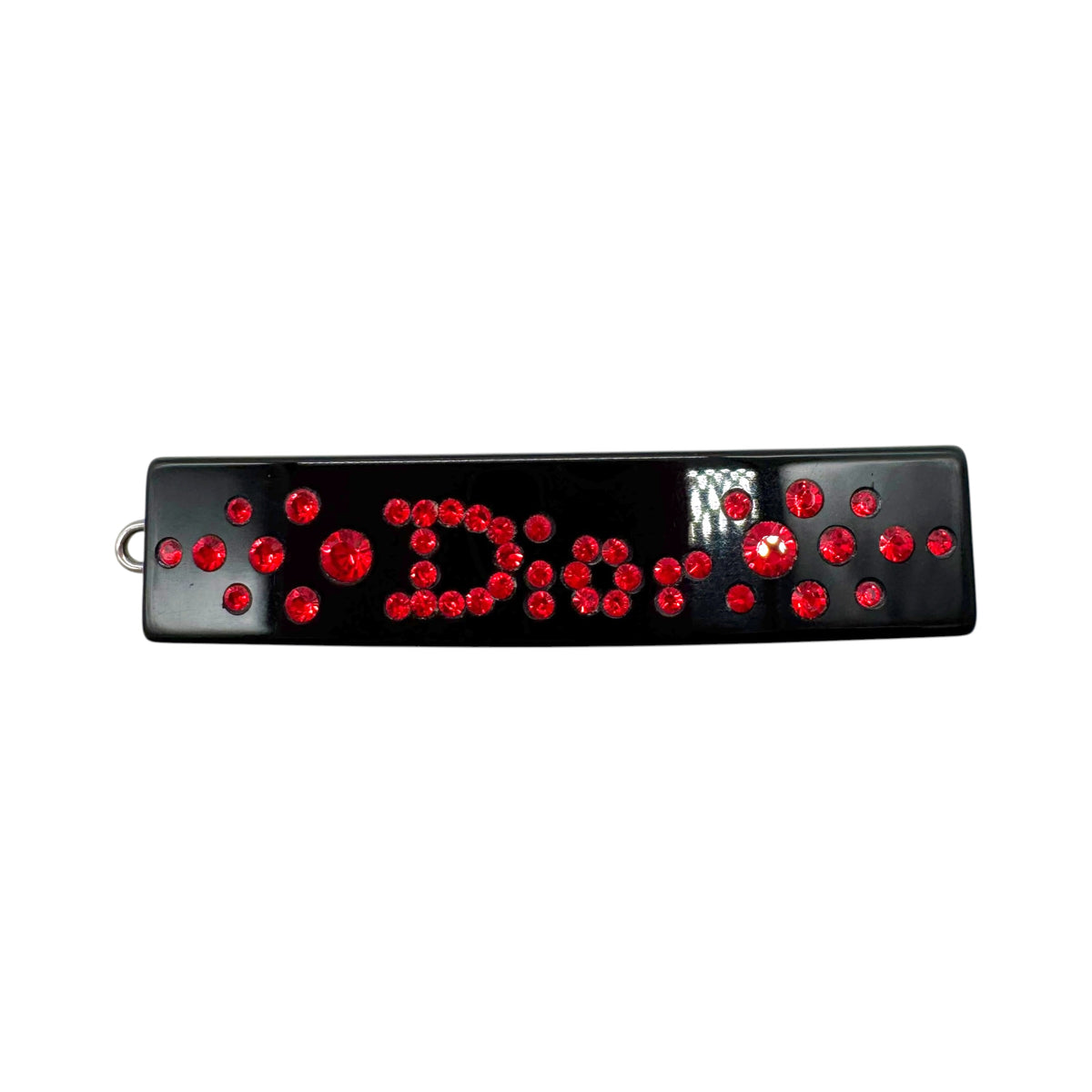 Christian Dior Black Red Crystal Logo Barrette Hair Pin