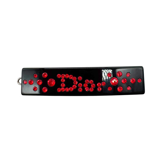 Christian Dior Black Red Crystal Logo Barrette Hair Pin