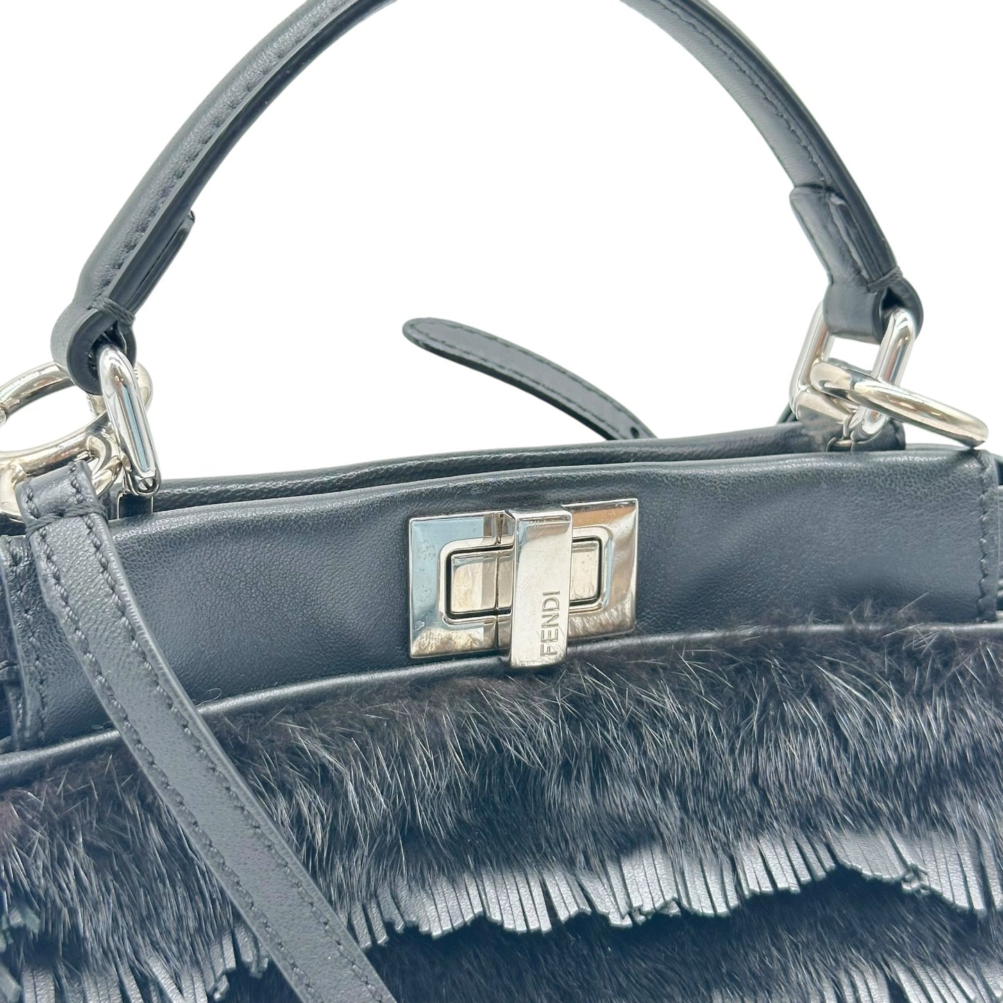 Fendi Mini Peekaboo Bag Black Rabbit Fur Leather Fringe