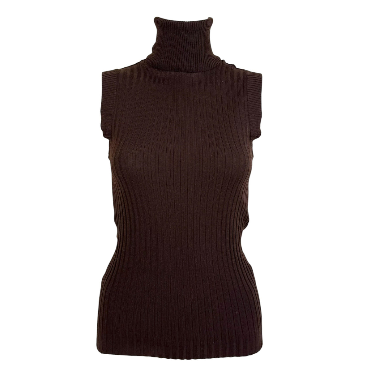 Dolce & Gabbana Brown Cashmere Knit Sleeveless Turtleneck Top
