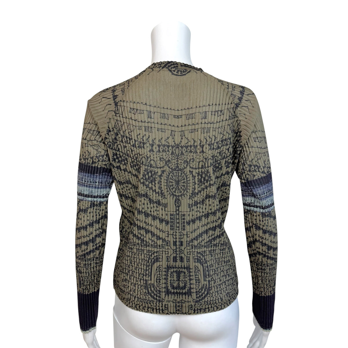 Issey Miyake Pleated Khaki Black Tattoo Print Longsleeve Top