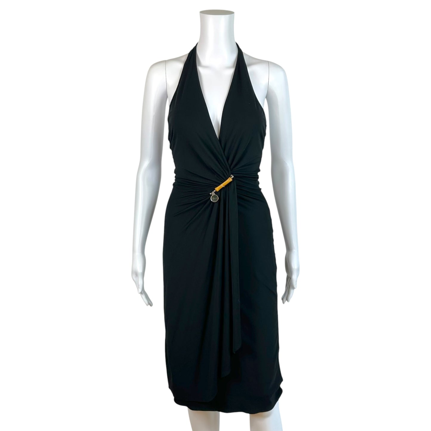 Gucci Black Halter Midi Dress with Bamboo Charm