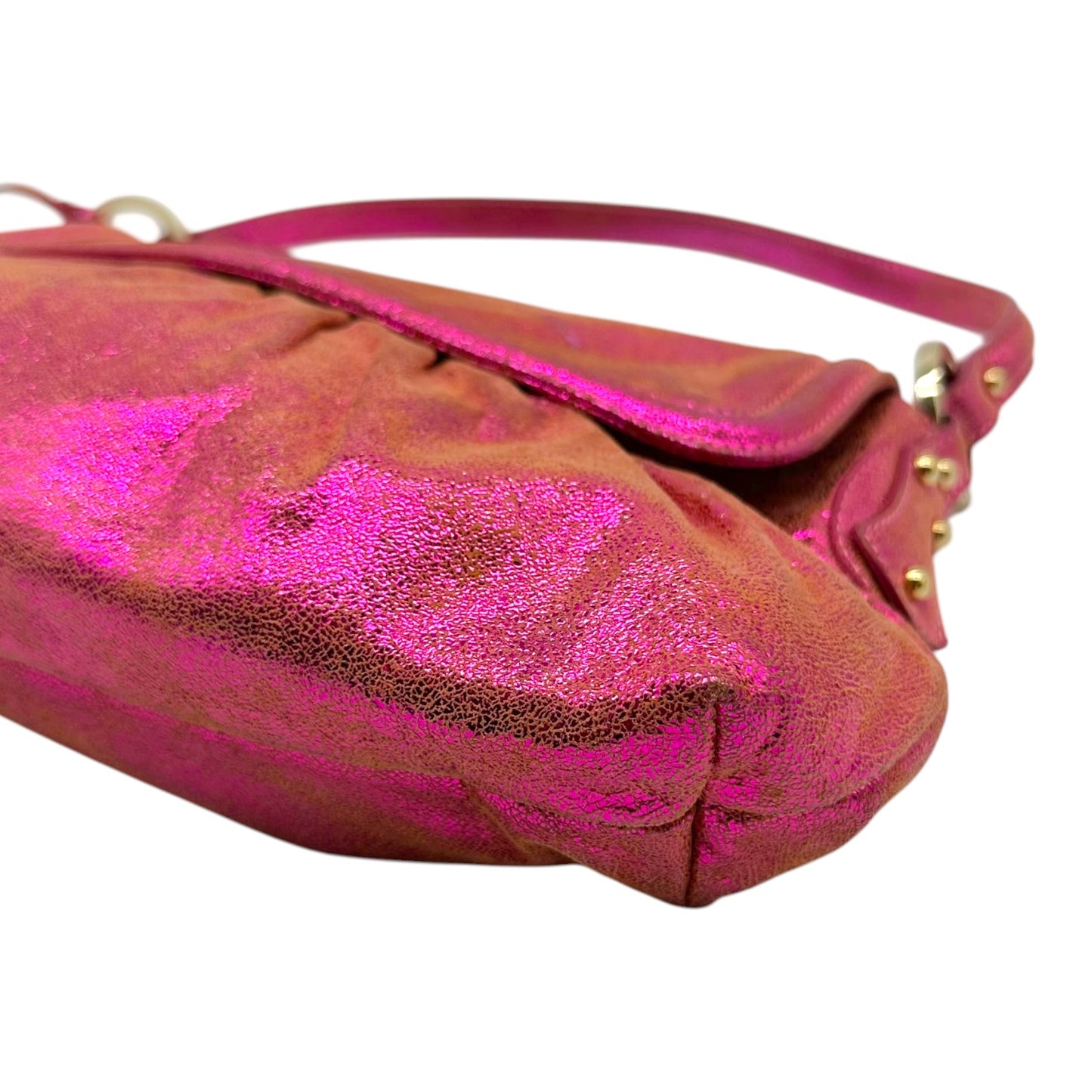Fendi Metallic Hot Pink Suede Small Chef Shoulder Bag RARE