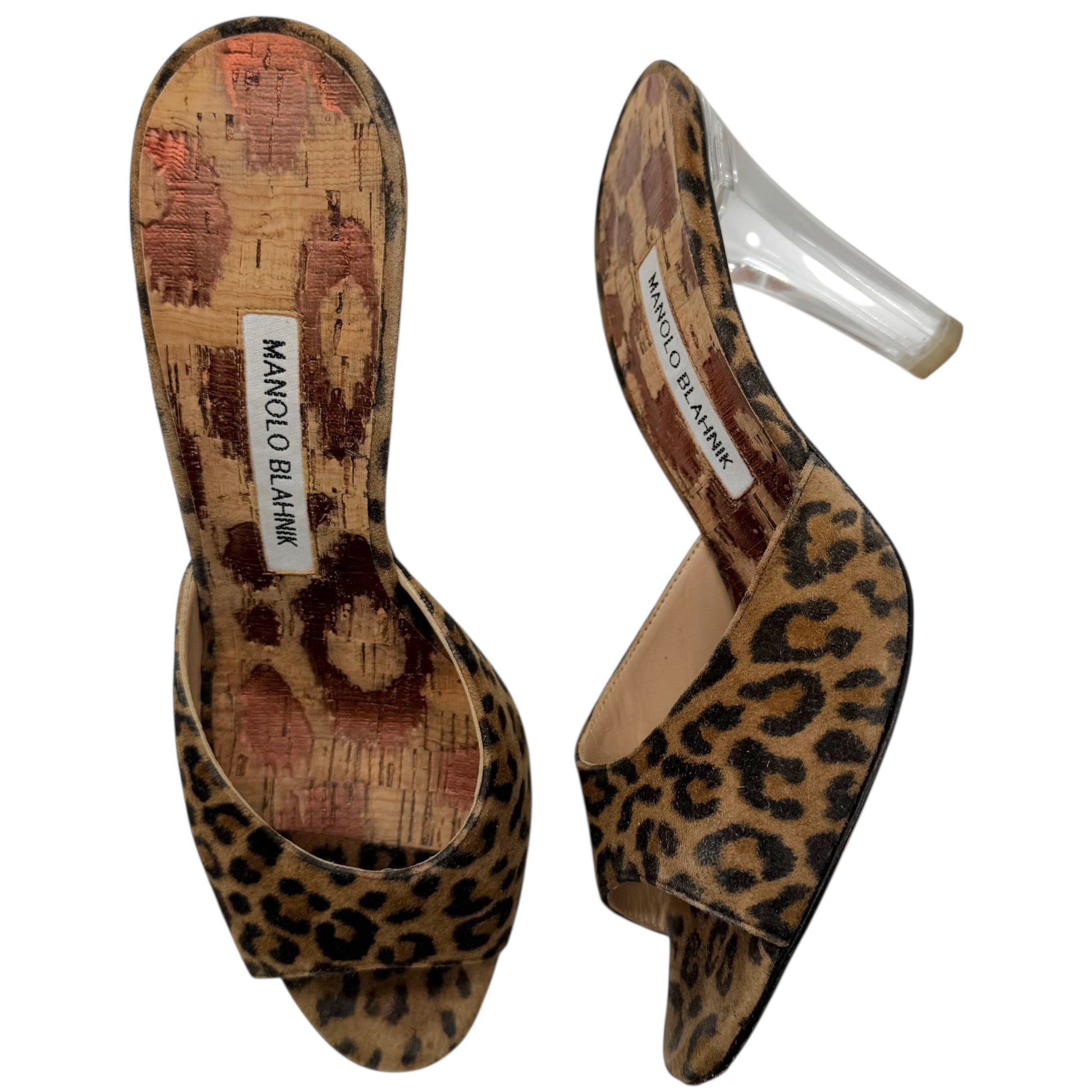 Manolo Blahnik Leopard Print Lucite Heeled Mules - Outfit Repeater