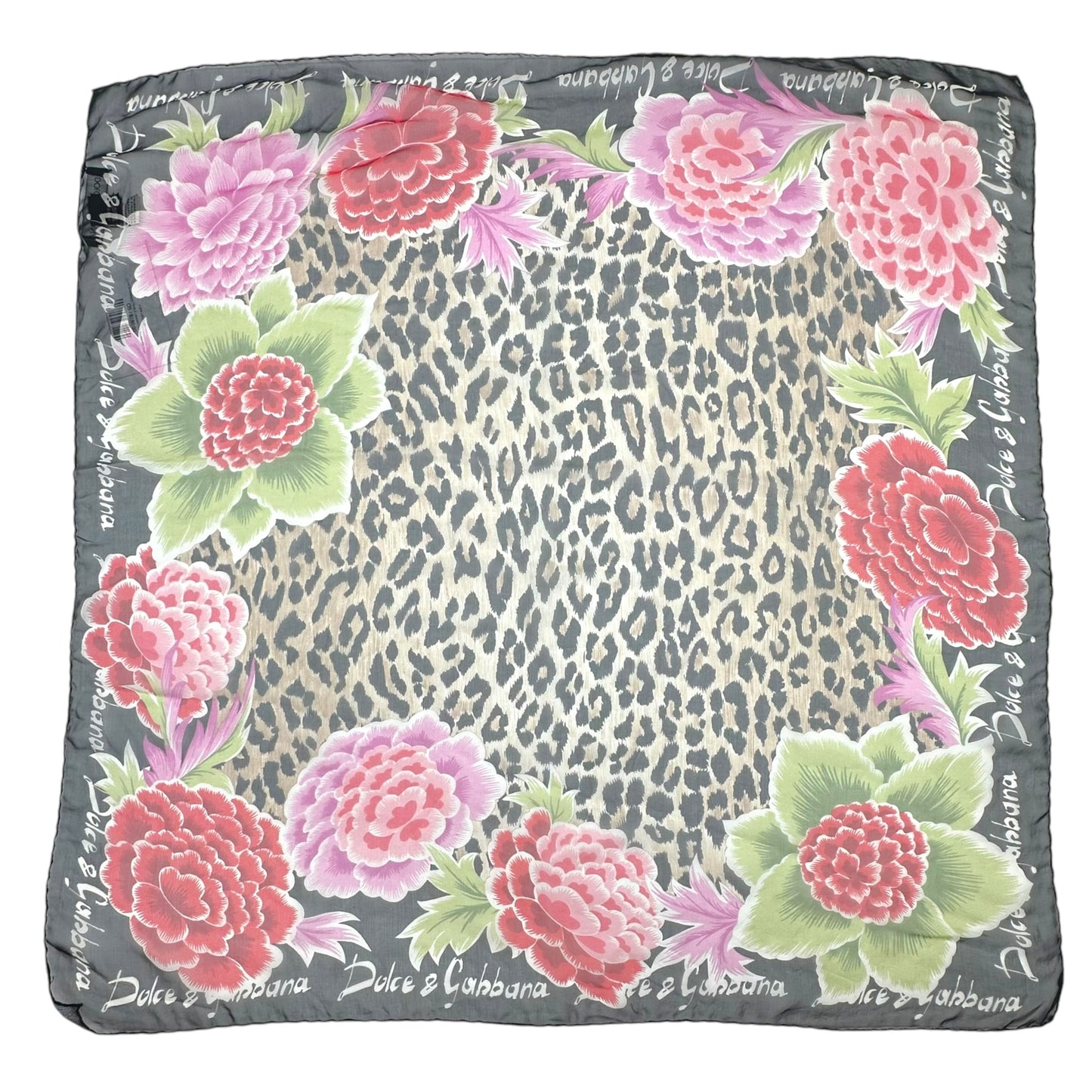 Dolce & Gabbana Floral & Leopard Print Square Silk Scarf