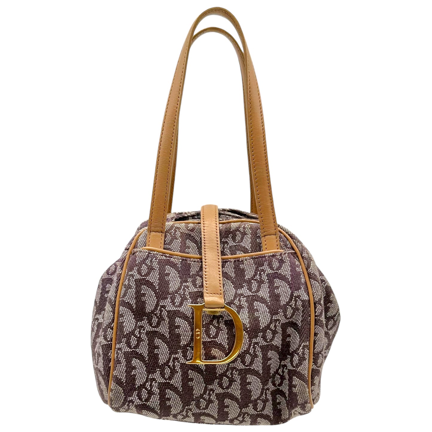 Christian Dior Burgundy Trotter Monogram & Tan Leather Dumpling Bag