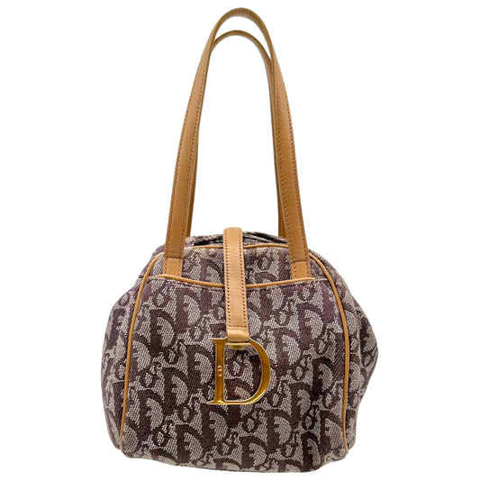 Christian Dior Burgundy Trotter Monogram & Tan Leather Dumpling Bag