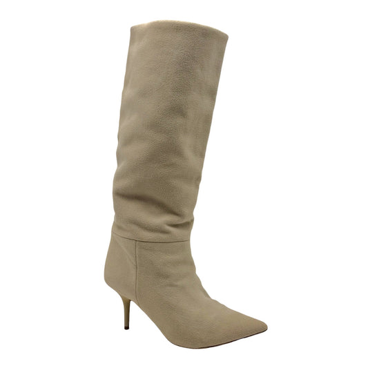 Yeezy Heeled Boots Beige Flannel Pointed Toe Slouchy Shaft