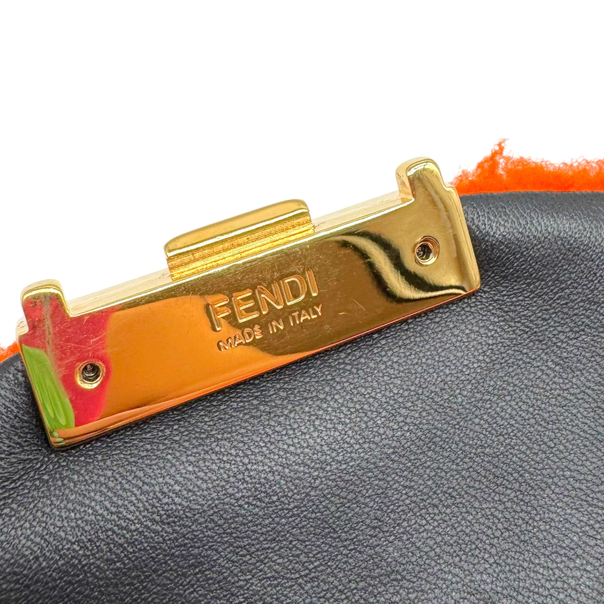 Fendi Bright Orange Shearling Be-Baguette 2-Way Bag