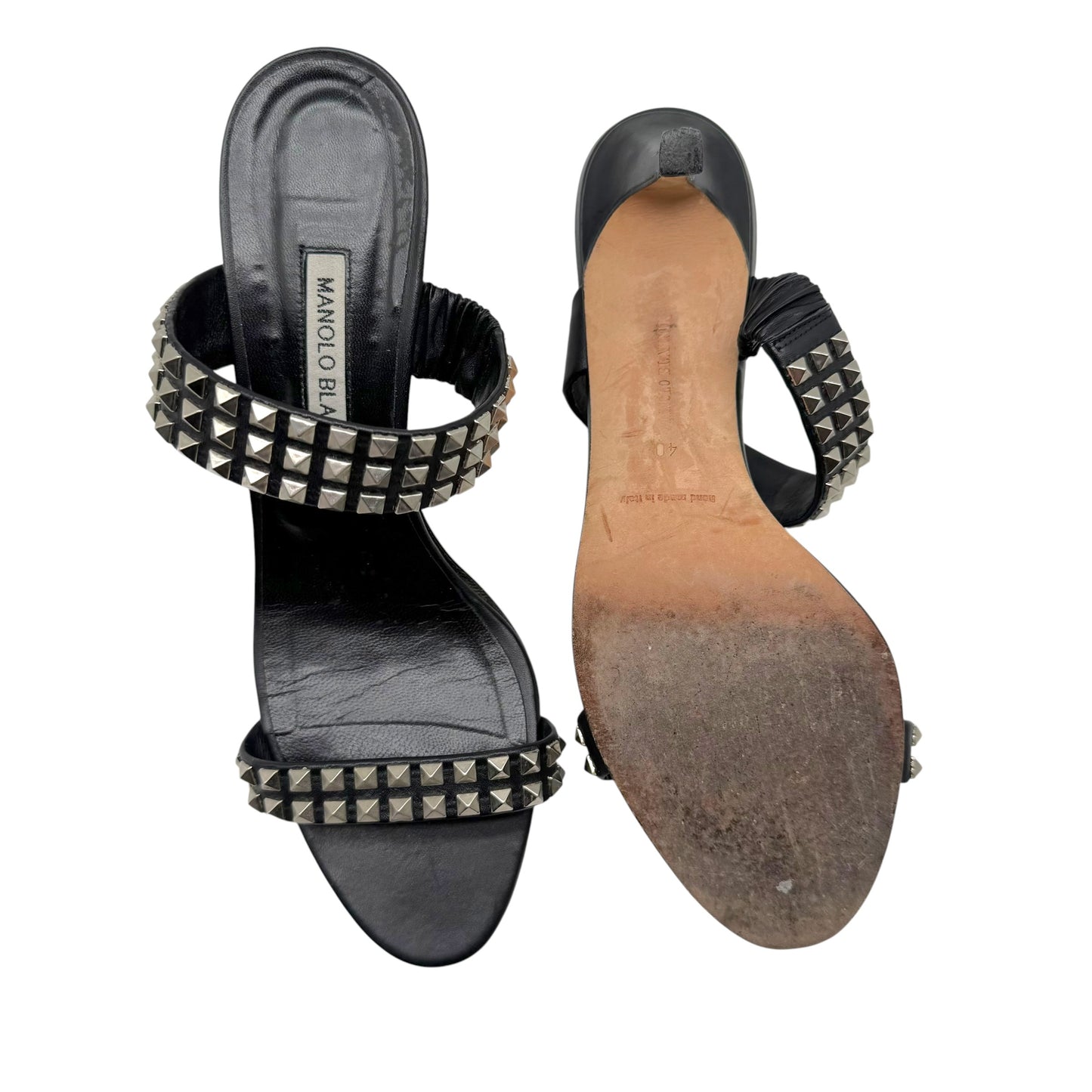 Manolo Blahnik Black & Silver Pyramid Stud Heeled Sandals