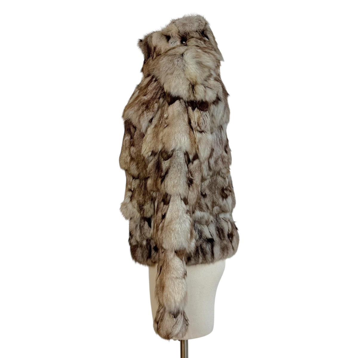 Epolene Fox Fur Coat Patchwork Design High Neck M