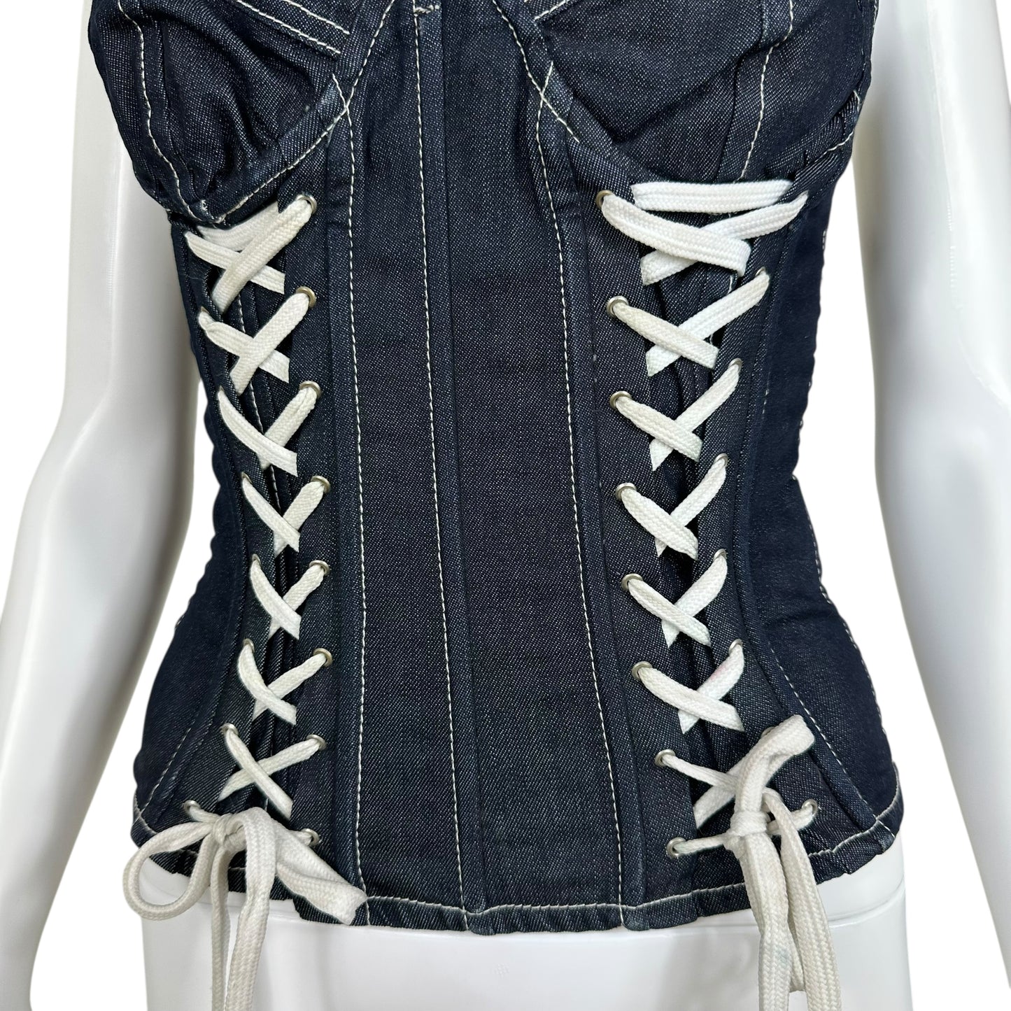 Dolce & Gabbana Lace Up Denim Corset Top Dark Blue