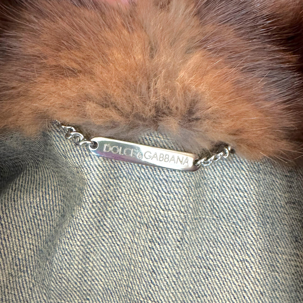 Dolce & Gabbana Denim Logo Embroidered Jacket w/ Mink Fur Collar