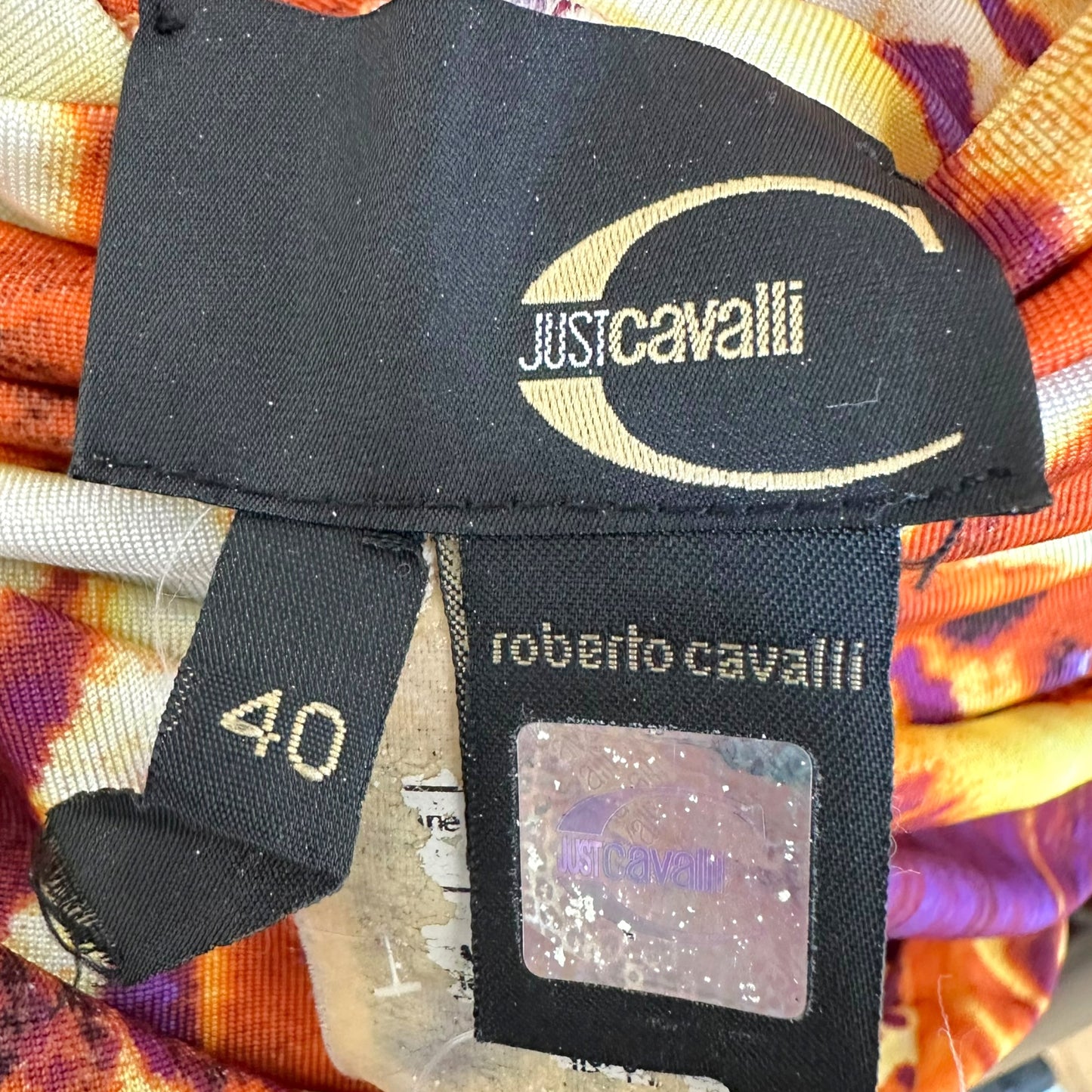 Roberto Cavalli Orange Purple Tiger Print Midi Dress