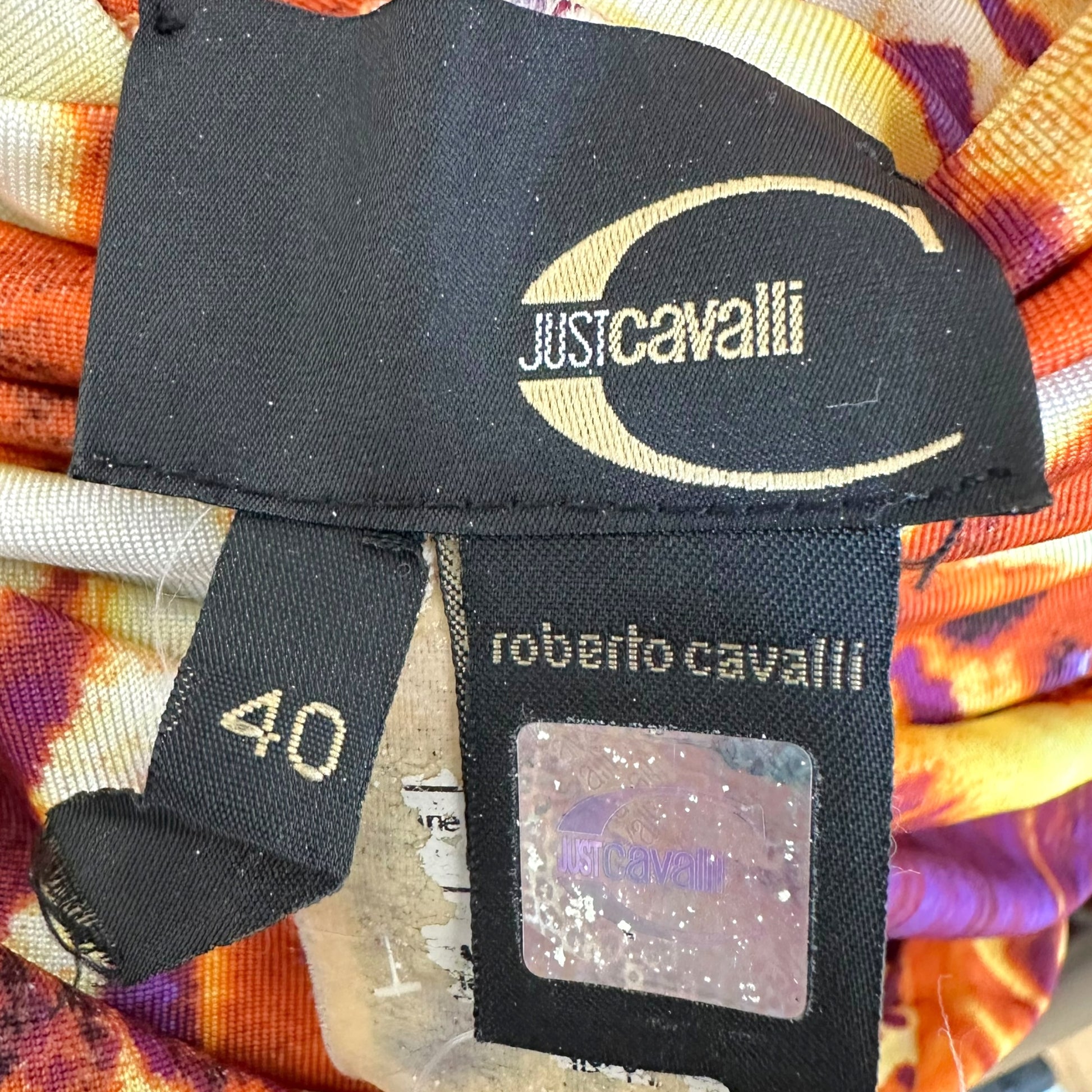 Roberto Cavalli Orange Purple Tiger Print Midi Dress