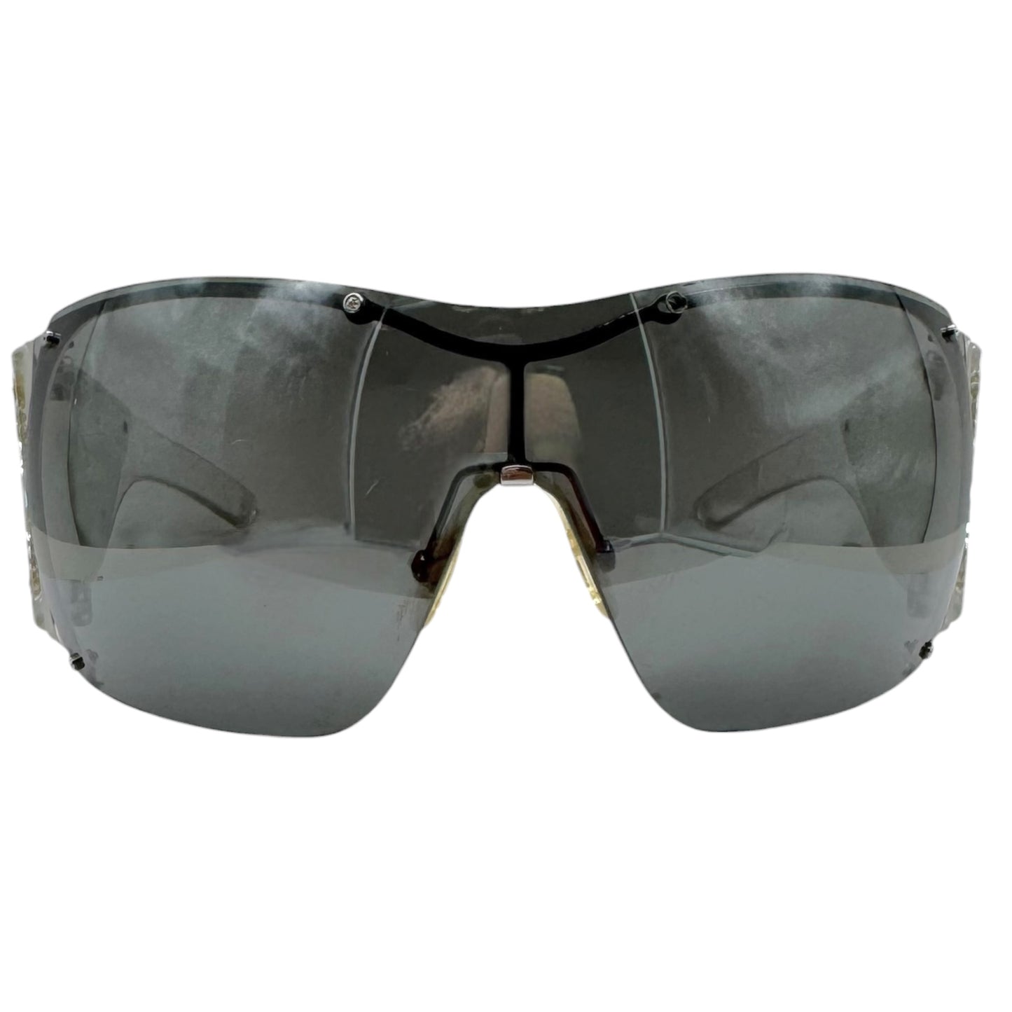 Christian Dior DiorGrandSalon Silver Mirrored Rhinestone Embellished Shield Sunglasses w/ Box