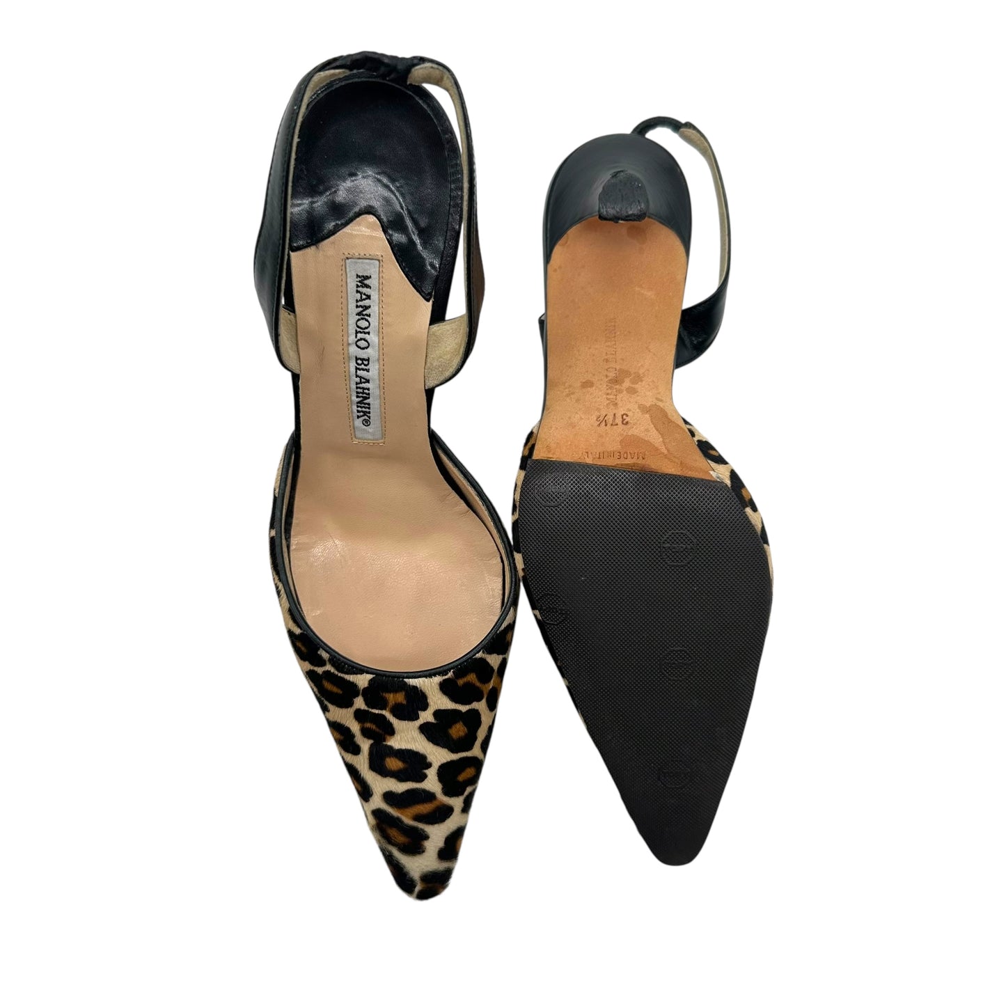 Manolo Blahnik Leopard Print Ponyhair Slingback Heels