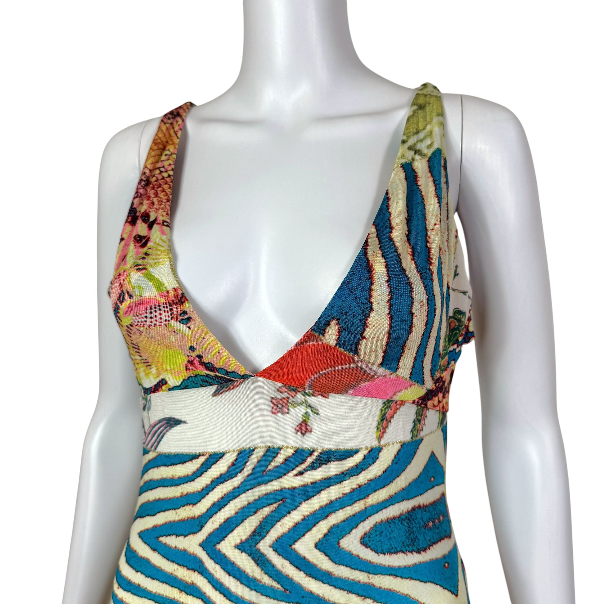 Just Cavalli Multicolor Open Back Halter Midi Dress