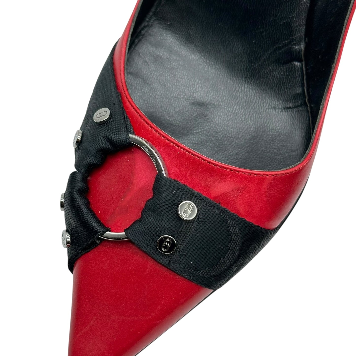 Christian Dior Hardcore Red & Black Logo Strap Heels