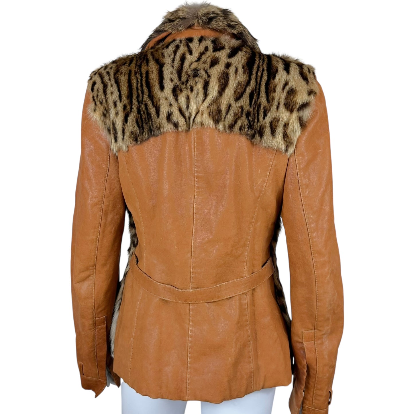 Roberto Cavalli Leopard Print Fur & Tan Leather Jacket