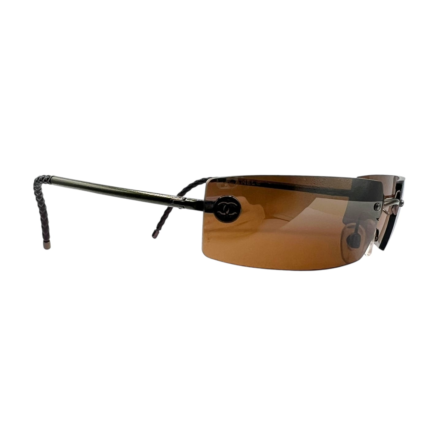 Chanel 4047 Brown Rimless Rectangle Sunglasses