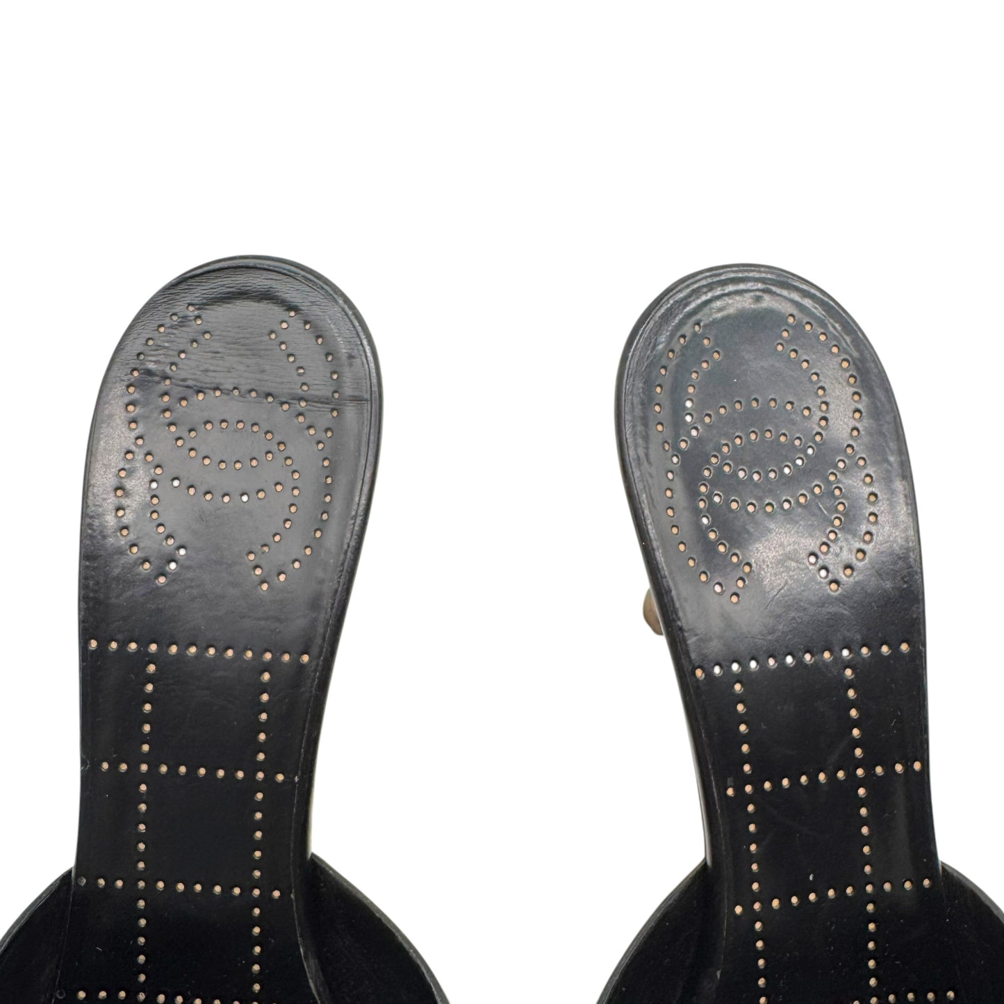 Chanel Black Platform Mule Heels With Safety Pin Detail